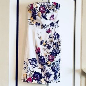 WHBM - Strapless White Floral Dress, Fit & Flare